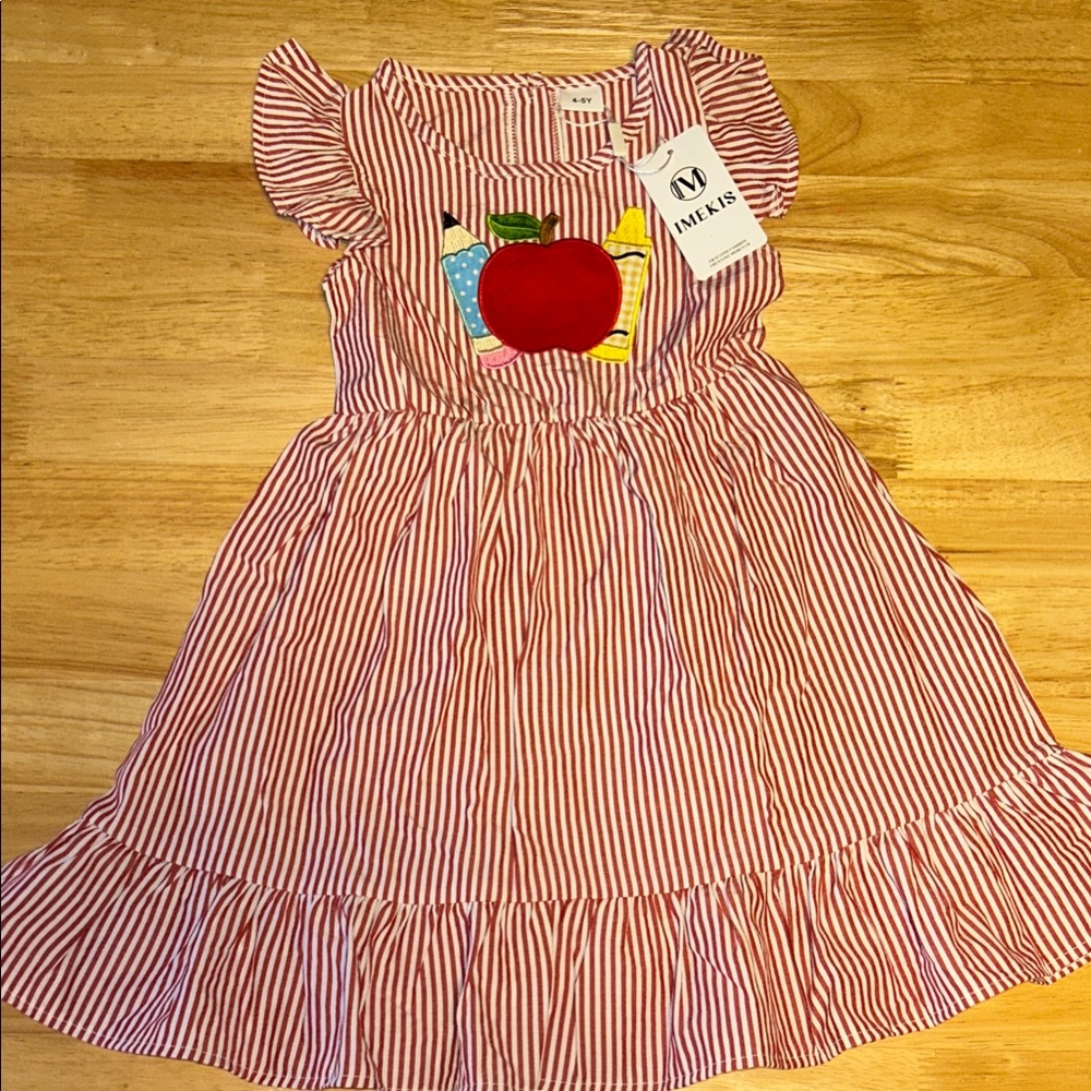 Striped Red and White Dress with Apple Patch